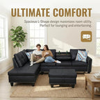 3-Piece L-Shaped Modular Leather Sofa – Convertible Sectional Couch with Movable Chaise & Storage Ottoman, Multi-Scene Use for Living Room, Apartment & Office, Black