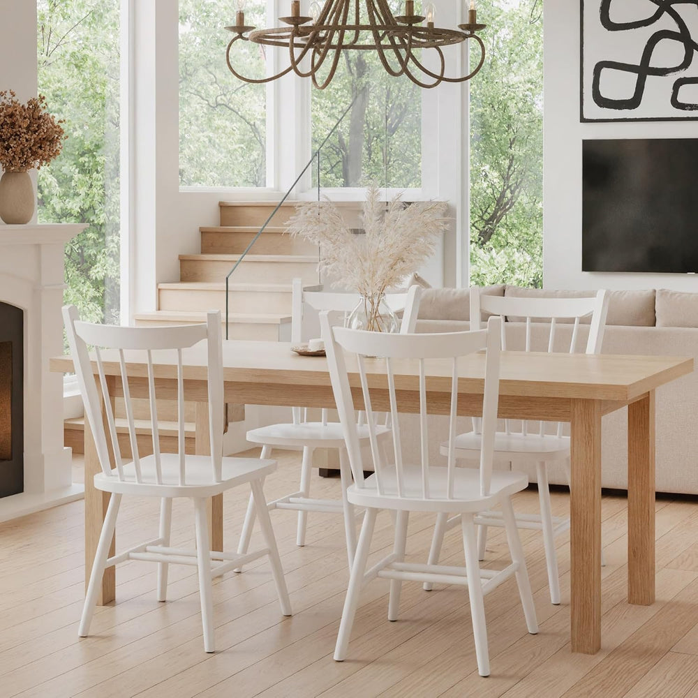 HNY White Windsor Dining Chairs Set of 2, Farmhouse Wooden Kitchen Chairs wit...