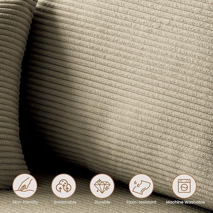 108" L-Shaped Boneless Couch, Modular Sectional Sofa with Moveable Ottoman, Corduroy Cloud Couches for Living Room, No Assembly, Ship in a Box, Camel