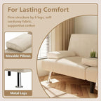 Flamaker Futon Sofa Bed Corduroy Folding Couch Adjustable Sleeper Sofa Bed for Small Apartment Upholstered Living Room Furniture Set with 2 Cup Holders Removable Armrests (Corduroy, Beige)