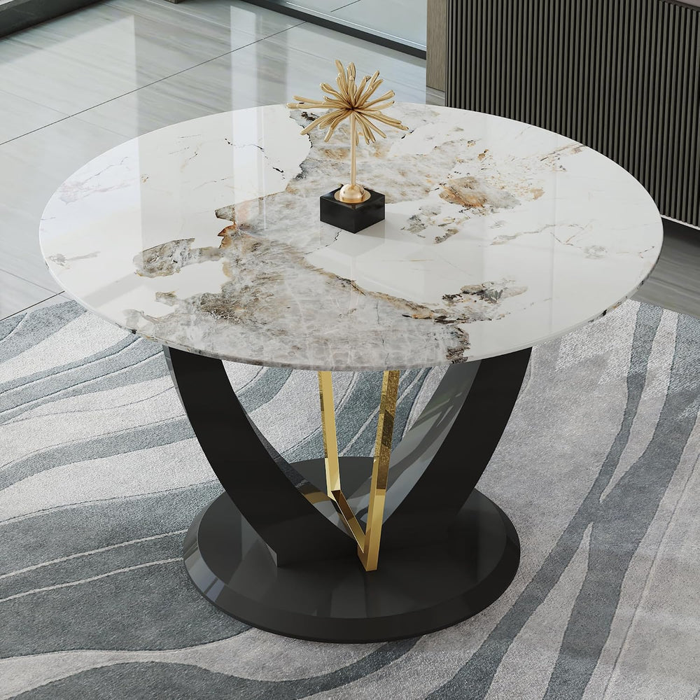 48 Inch Round Dining Table for 4-6, Modern Circle Dining Table with Black &am...