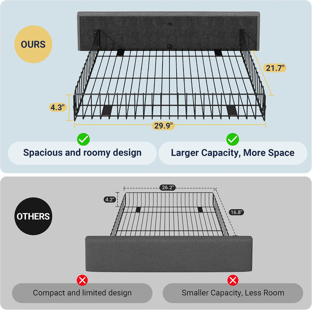Allewie Full Size Storage Bed Frame with 4 Underbed Drawers, Light Grey