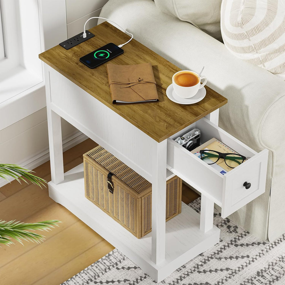 Side Table Set of 2, Side Table with Storage, Farmhouse End Table, Thicken Ba...