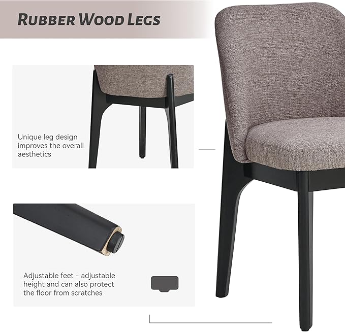 VKNOW Wooden Dining Chairs Set of 4, Upholstered Dining Room Chairs with Rubberwood Legs and Padded Seats, Kitchen Chairs for Restaurant Kitchen Living Room, Brown