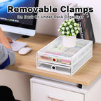 ROSYLINE Under Desk & Desktop Drawer Organizer - 2-Tier Metal Slide Out Drawers Organizer, Storage for Home Office Desk (White)