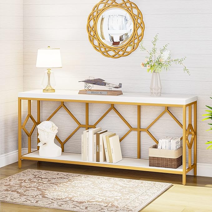 Tribesigns 71 Inch Extra Long Sofa Table, Narrow Long Sofa Console Tables Behind Couch Table with Open Storage Shelf