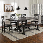 Walker Edison 6-Piece Black Solid Wood Dining Set