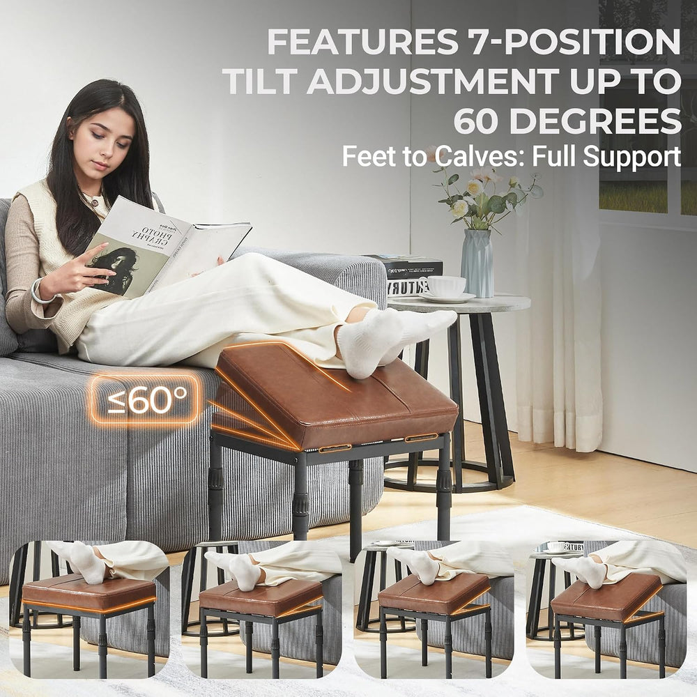 TIOPGHAD Adjustable Ottoman Pouf, 60 Degree Tilt, Brown Synthetic Leather | 4...