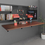 IAE Floating Wall Mounted Folding Table Desk with Pine Wood,60" x 22" Foldable Workbench,Fold Down Wall Mounted Foldable Desk with Shelf Brackets,Laundry Folding Table for Home,Dining,Kitchen,Brown