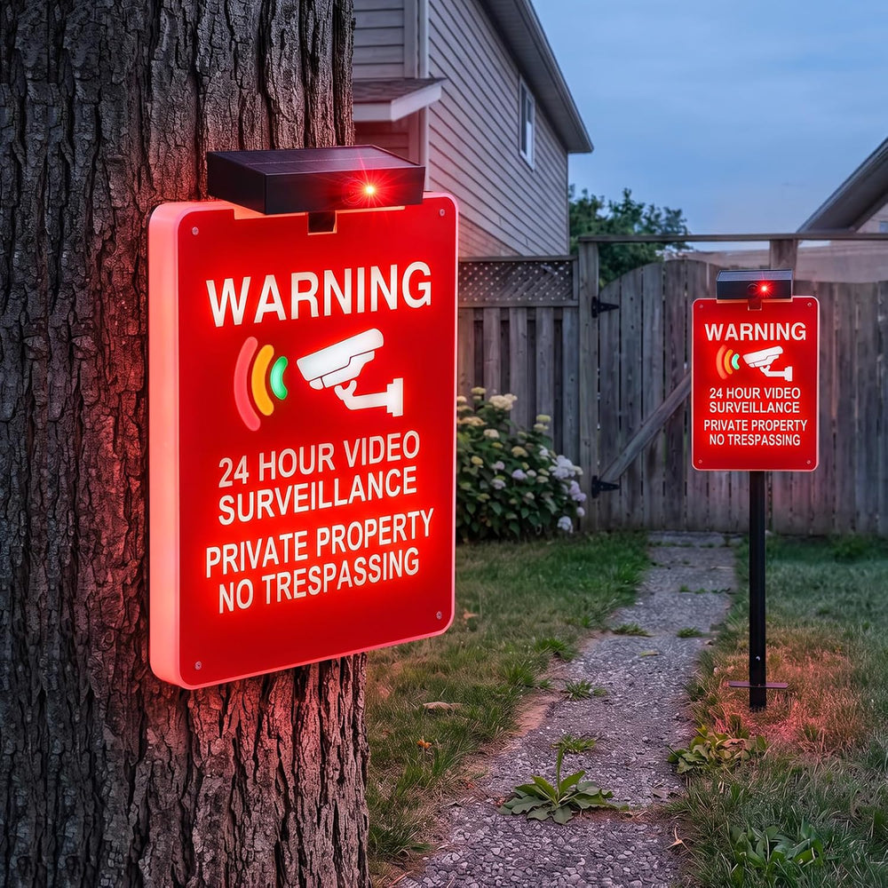 2 Pack Solar No Trespassing Signs Private Property, Solar Powered Yard Signs ...