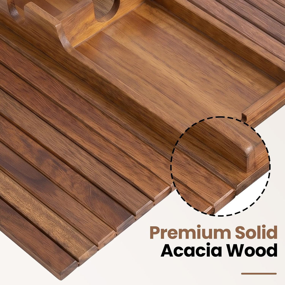 Acacia Couch Armrest Table, Over the Couch Arm Tray with Removable Couch Cup ...