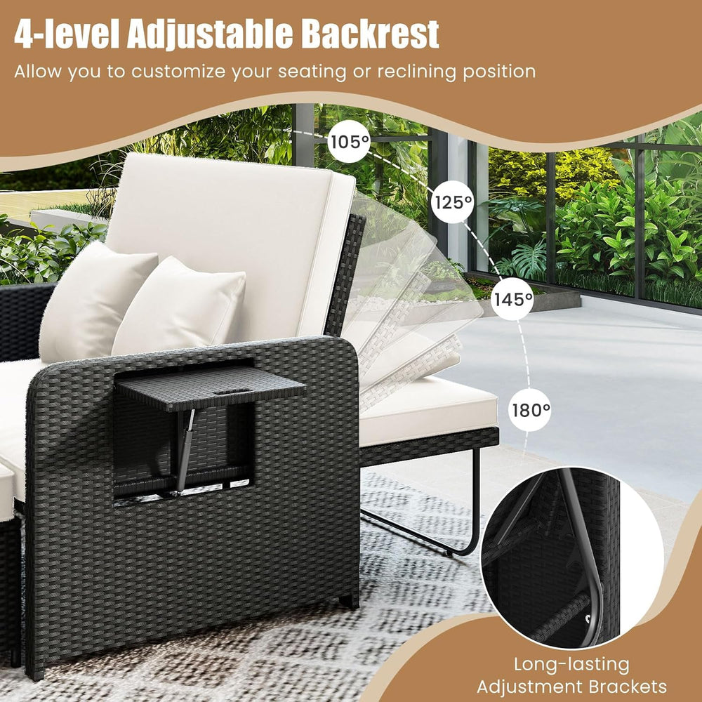 COSTWAY Patio Rattan Daybed with Cushions, Outdoor Wicker Loveseat Sofa with ...