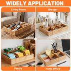 2 Pack Bamboo Tea Bag Organizers, Wooden Tea Storage Holder with 6 Roomy Compartments, Sturdy Teas Chest Boxes for Countertops Desk Drawer Shelf Coffee Station Sugar Packet Small Packets