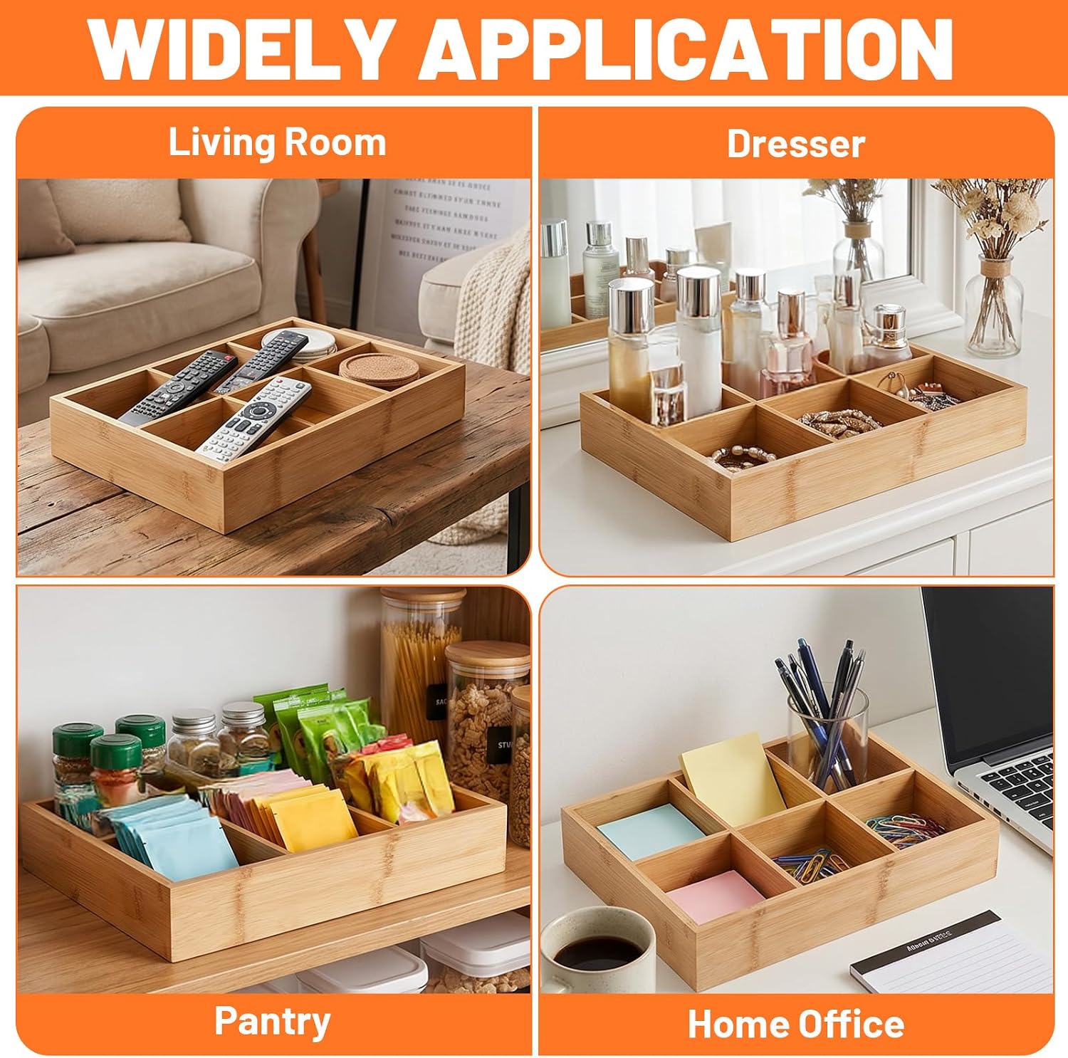 2 Pack Bamboo Tea Bag Organizers, Wooden Tea Storage Holder with 6 Roomy Compartments, Sturdy Teas Chest Boxes for Countertops Desk Drawer Shelf Coffee Station Sugar Packet Small Packets
