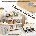 Grepatio Kitchen Island with Power Outlets, 47 Inches Width Kitchen Shelf with Large Worktop, Wooden Island Counter with Shelves, 2 Drawers, and 4 Hooks for Living Room, White and Natural