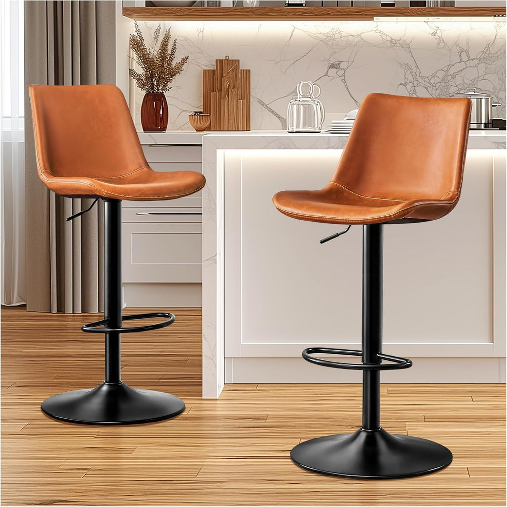 STOOLINK Vintage Bar Stools Set of 2, Crazy Horse Leather Bar Chairs