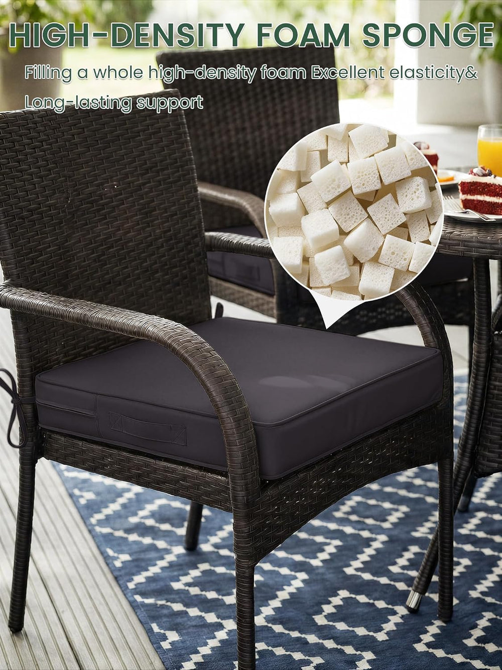 Outdoor Chair Cushions 24x24x5 Inch with Handles and Ties Cushion Set of 2
