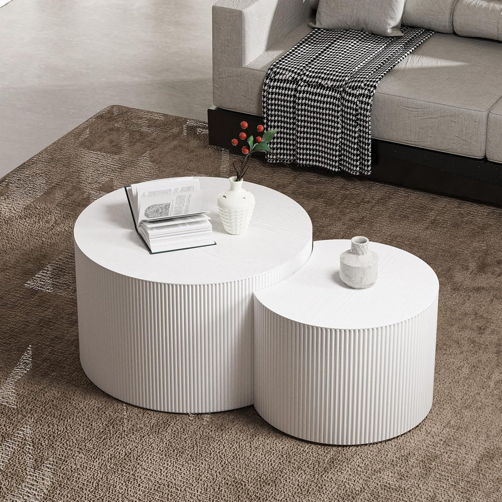 Round Nesting Coffee Table Set 2 Piece (A White 27.56 in) | Drum Modern Stack...