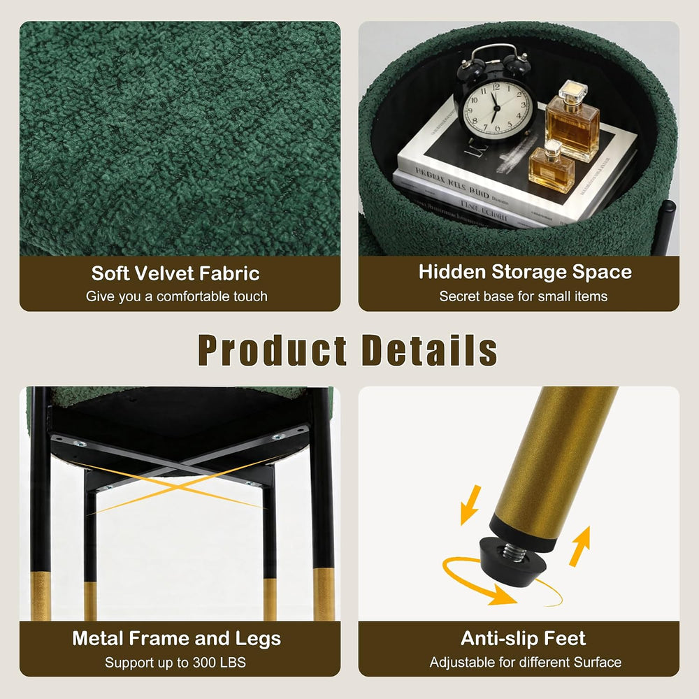 Round Ottoman with Storage,Soft Velvet Vanity Stool,Ottoman Coffee Table with...