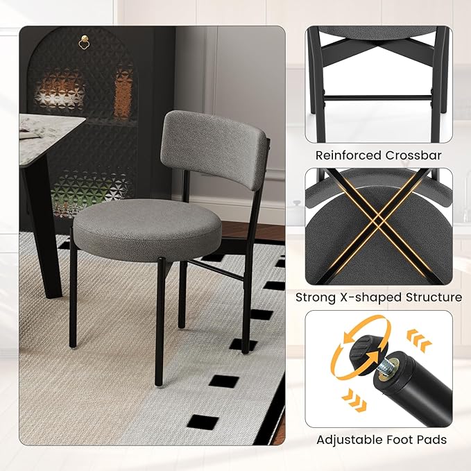 Giantex Boucle Dining Chairs Set of 4, Sherpa Upholstered Kitchen Chairs w/Cu...