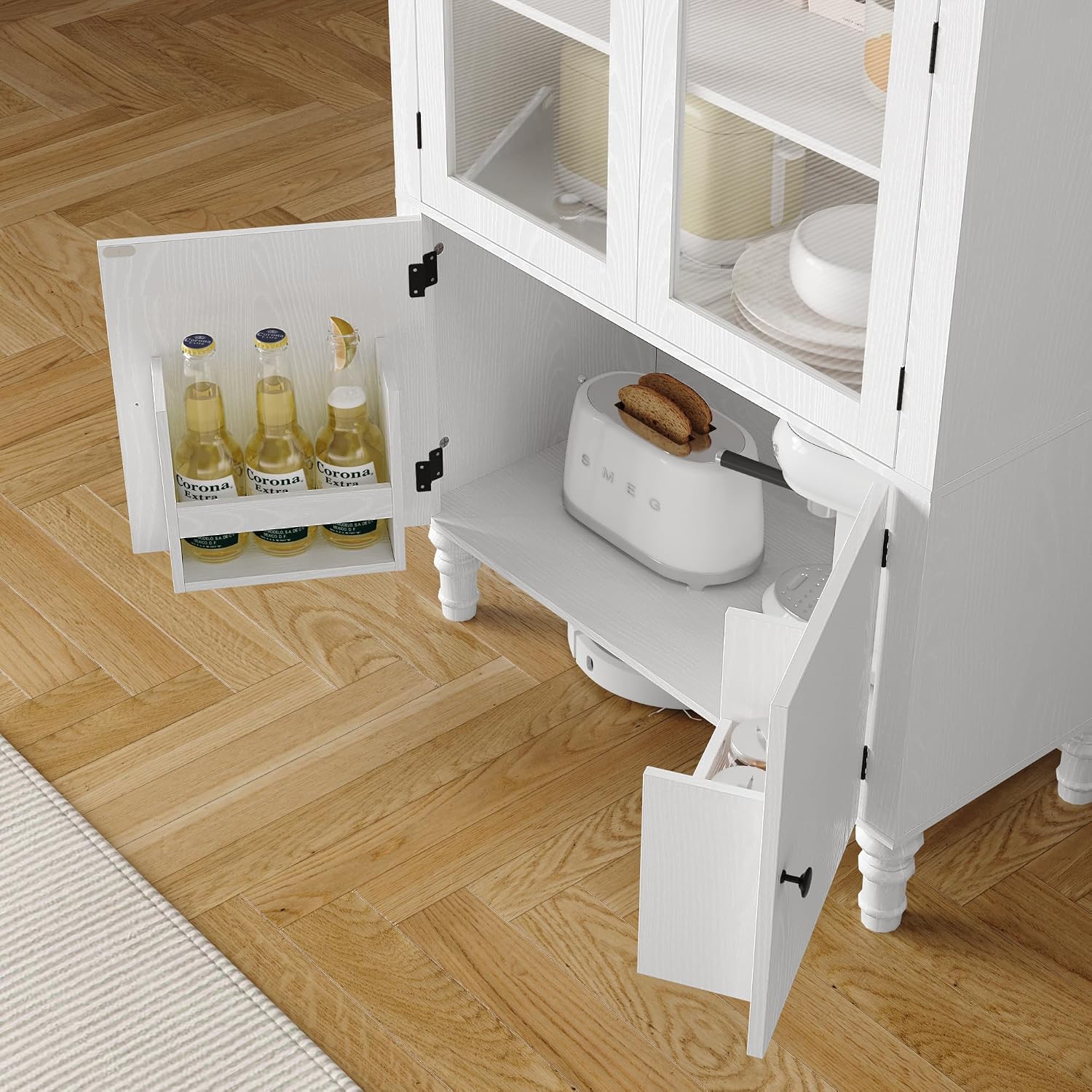 Furnify 71" Tall Arched Kitchen Pantry Cabinet with Door Shelves, White | Modern Kitchen Storage Cabinet with Doors, 3 Adjustable Shelves, Versatile Cupboard for Kitchen Dining Room Living Room