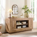 OKD Modern 70" TV Stand, Entertainment Center for TVs Up to 80", Media Console with Large Open Storage & Side Cabinets, Thick Wood Design for Living Room, Light Knotty Oak