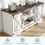 IDEALHOUSE Farmhouse TV Stand for TV up to 65 Inch, Entertainment Center with Sliding Barn Doors and Adjustable Shelves, Mid Century Modern Media Console Table for Living Room, White & Black