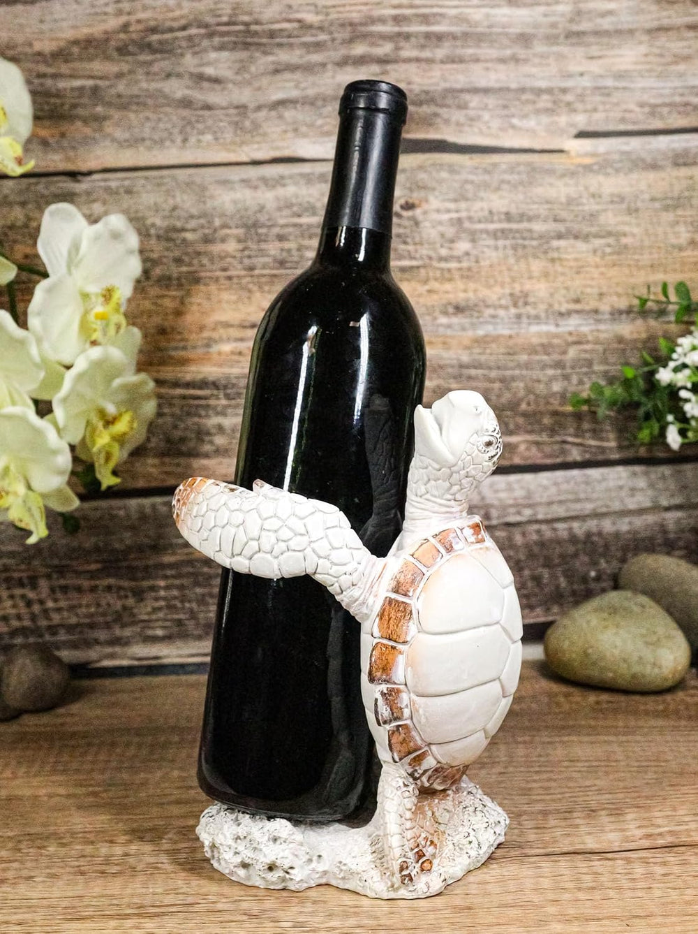 Ebros Gift Nautical Coastal Dancing Antique White Sea Turtle Wine Bottle Hold...