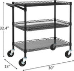 Finnhomy 3 Tier Heavy Duty Commercial Grade Utility Cart, Wire Rolling Metal Trolley with Handle Bar, Steel Kitchen Service Cart with Wheels, Food Storage Trolley on Wheels, NSF Listed, Black