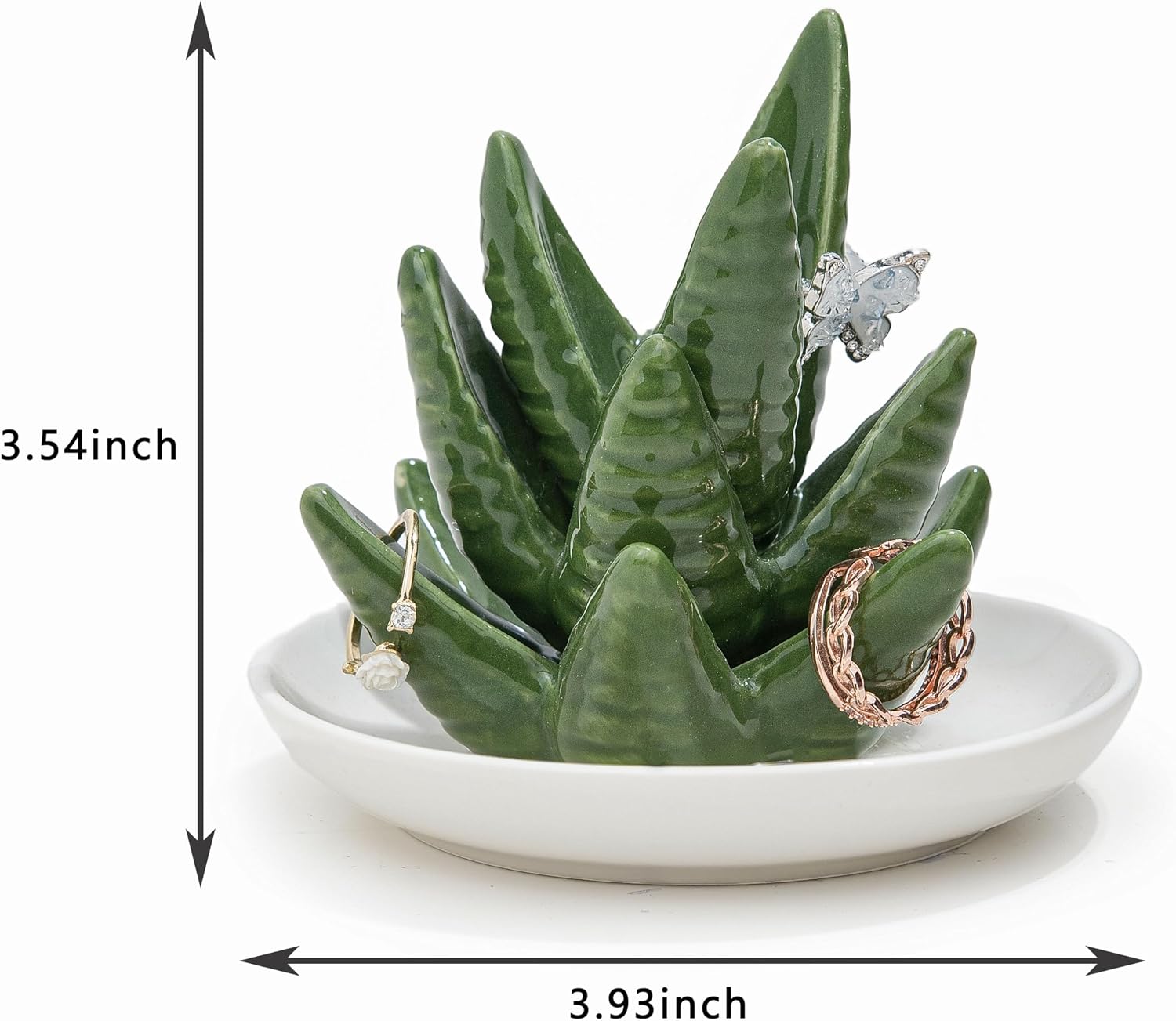 Aloe Ring Holder Ceramic Ring Dish, Jewelry Holder Dish Trinket Tray For Rings Earrings Trinkets Organizer, Christmas Birthday Bridesmaid Gifts for Women