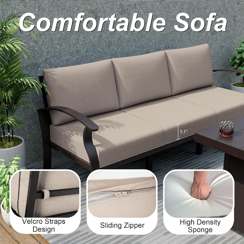 ALAULM Aluminum 3-Seat Patio Furniture Set, Metal Outdoor Furniture Sectional...