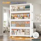 800QT Extra Large Stackable Storage Bins with Lid & Wheels & Doors, 200Gal Foldable Collapsible Closet Organizers, Plastic Cabinet Box Container Drawer for Home Kitchen Bedroom, 5Pack White