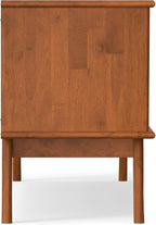 SIMPLIHOME Draper TV Stand - 72 inch Wide Solid Wood Media Console in Teak Brown, Mid Century Modern Entertainment Center for Living Room for TVs up to 80 Inches with Cabinets and Cable Management