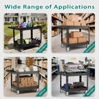 Heavy Duty Utility Rolling Tool Cart, 550 lbs Capacity Plastic Rolling Carts with 360°Swivel Wheels, 40 x 25 Inch Service Cart, 2 Shelf Work Cart for Warehouse,Garage, Cleaning, Black