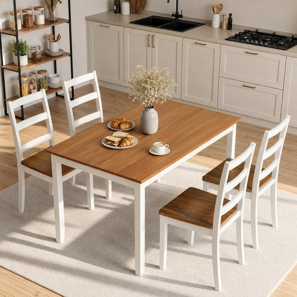 5-Piece Dining Table Set, Kitchen Table Chairs Set of 4, Space-Saving | Farmh...