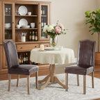 Upholstered Dining Chair Modern Stylish Parsons Kitchen Diner High Back with Silver Nailhead Trim & Wood Legs, Set of 2, PU Leather Dark Brown