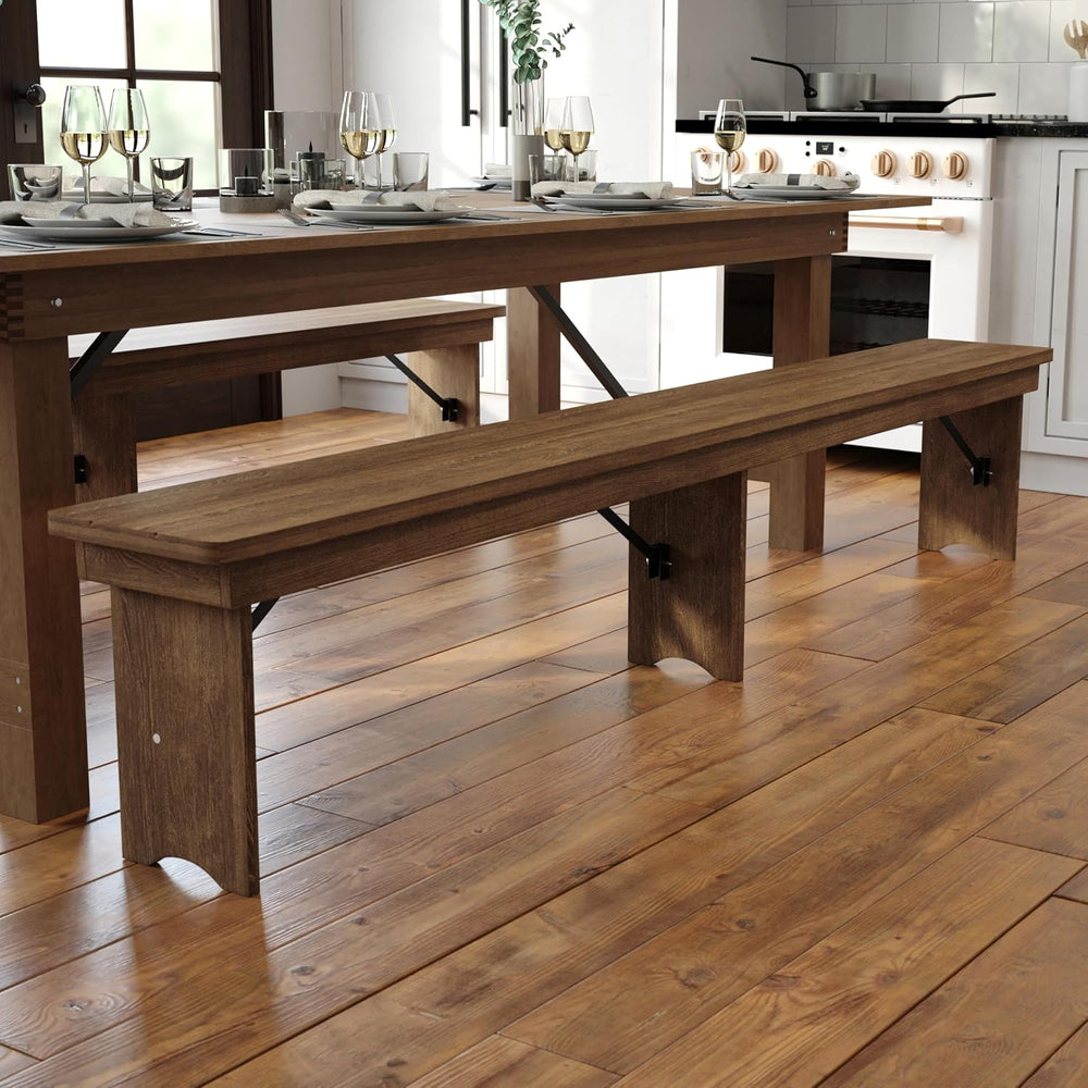Flash Furniture Hercules 96x12 Folding Bench with Legs, Rustic | Foldable Loc...