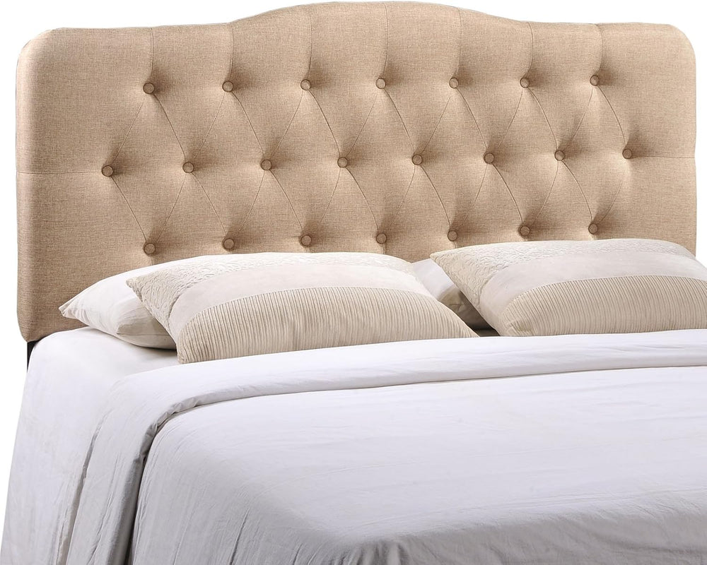 Modern Contemporary Queen Size Fabric Headboard, Beige Fabric