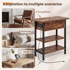 GRUSIGN End Table with Charging Station, Flip Top Side Table with USB Ports and Outlets, 3-Tier Small Side Table with Storage for Small Space, End Tables for Living Room/Bedroom, Black