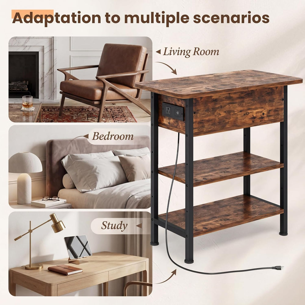 GRUSIGN End Table with Charging Station, Flip Top Side Table with USB Ports a...