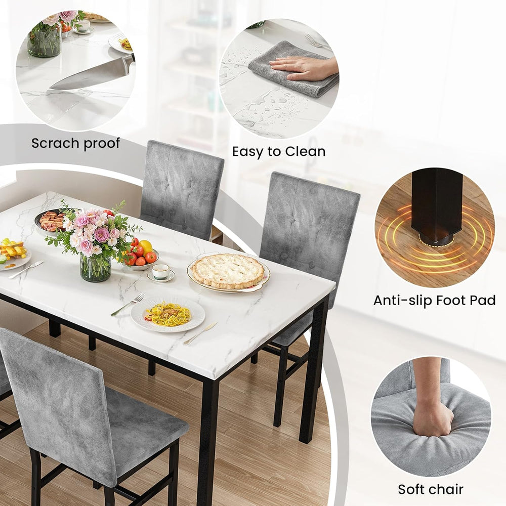 Hooseng Dining Room Table Set 5 Piece Dining Table Set Marble Dining Table 4 ...
