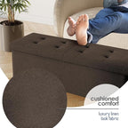 STORAGEBUD Storage Ottoman Bench with Bins, 43-in Storage Bench for Bedroom End of Bed, Folding Foot Rest Ottoman for Living Room Max 660lbs, Fabric Ottomans, Brown