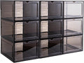 Attelite X-Large Clear Plastic Shoe Boxes - Stackable Shoe Organizer with Magnetic Door, Drop Front Display Box (9 Pack, Clear Black)