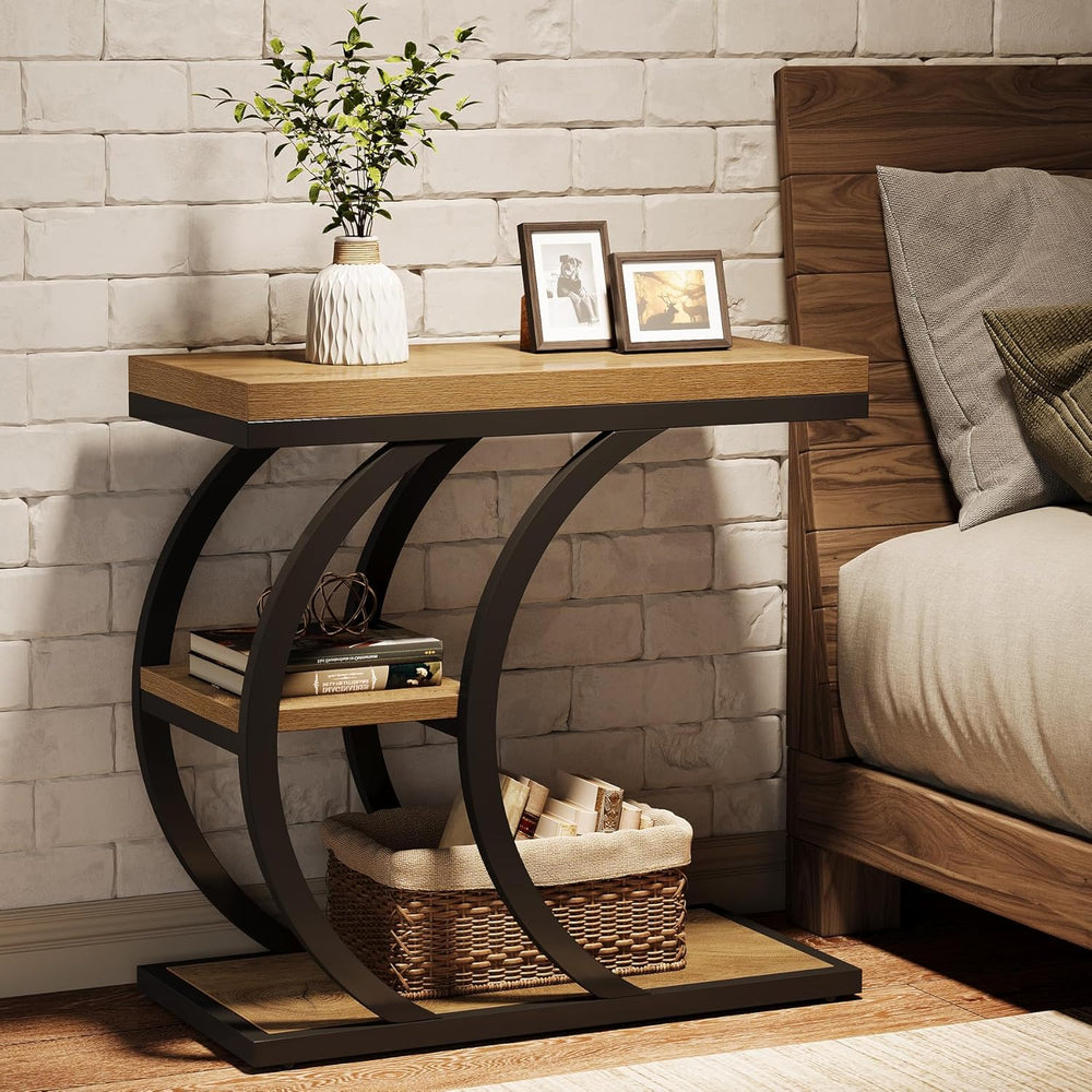 Tribesigns End Table for Living Room, 3-Tier Narrow Wood Couch C-Shaped Side ...