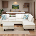 Sectional Couches for Living Room with Movable Chaise & Storage Ottoman - 97.5" Leather L Shaped Couches for Living Room Apartment, Home Modular Sectional Sofas with Cup Holder, White