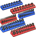 Magnetic Socket Organizer Set, 6-Piece Socket Holder Trays for 1/4" 3/8" 1/2" Drive, Holds up to 143 Sockets, Compatible with Metric and SAE Sizes (Blue & Red)