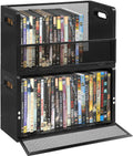 DVD Storage Rack 2-Pack with Handles, Holds 56 DVD or 64 Blu-ray Cases | Portable DVD Case Holder for Desktop, Closet, Video Games, Books & Movies, Black