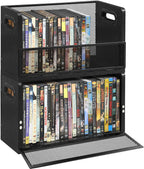 DVD Storage Rack 2-Pack with Handles, Holds 56 DVD or 64 Blu-ray Cases | Portable DVD Case Holder for Desktop, Closet, Video Games, Books & Movies, Black