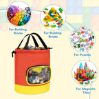 Drawstring Toy Storage Bag for Building Bricks, Building Blocks, Board Games, Puzzles, Construction Toy Travel Bag, Beach Sand Toys Storage (Yellow-orange, Small)