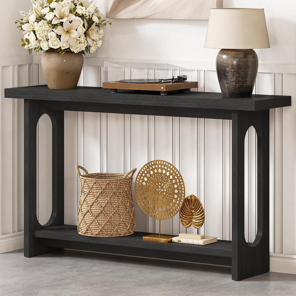 Black Console Table, 55‘’ Wood Entryway Table Narrow Sofa Tables Hallway Tabl...